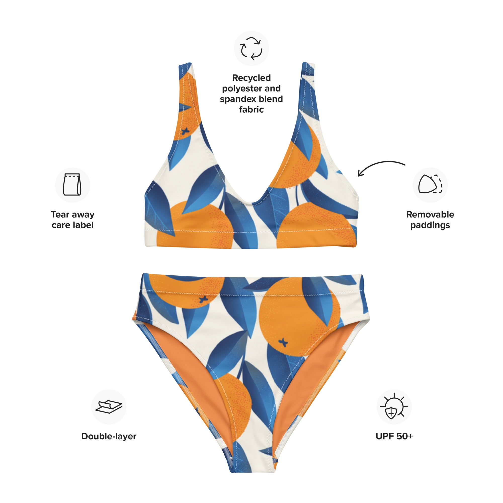 Recycled high-waisted bikini - Sunny Orange